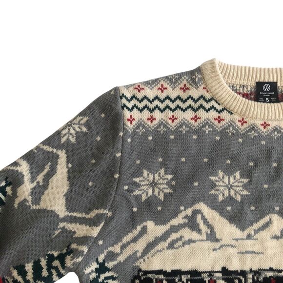 Volkswagen VW Bus Camper Van Ugly Christmas Xmas Sweater Red Grey Snowman Size S - Picture 10 of 16
